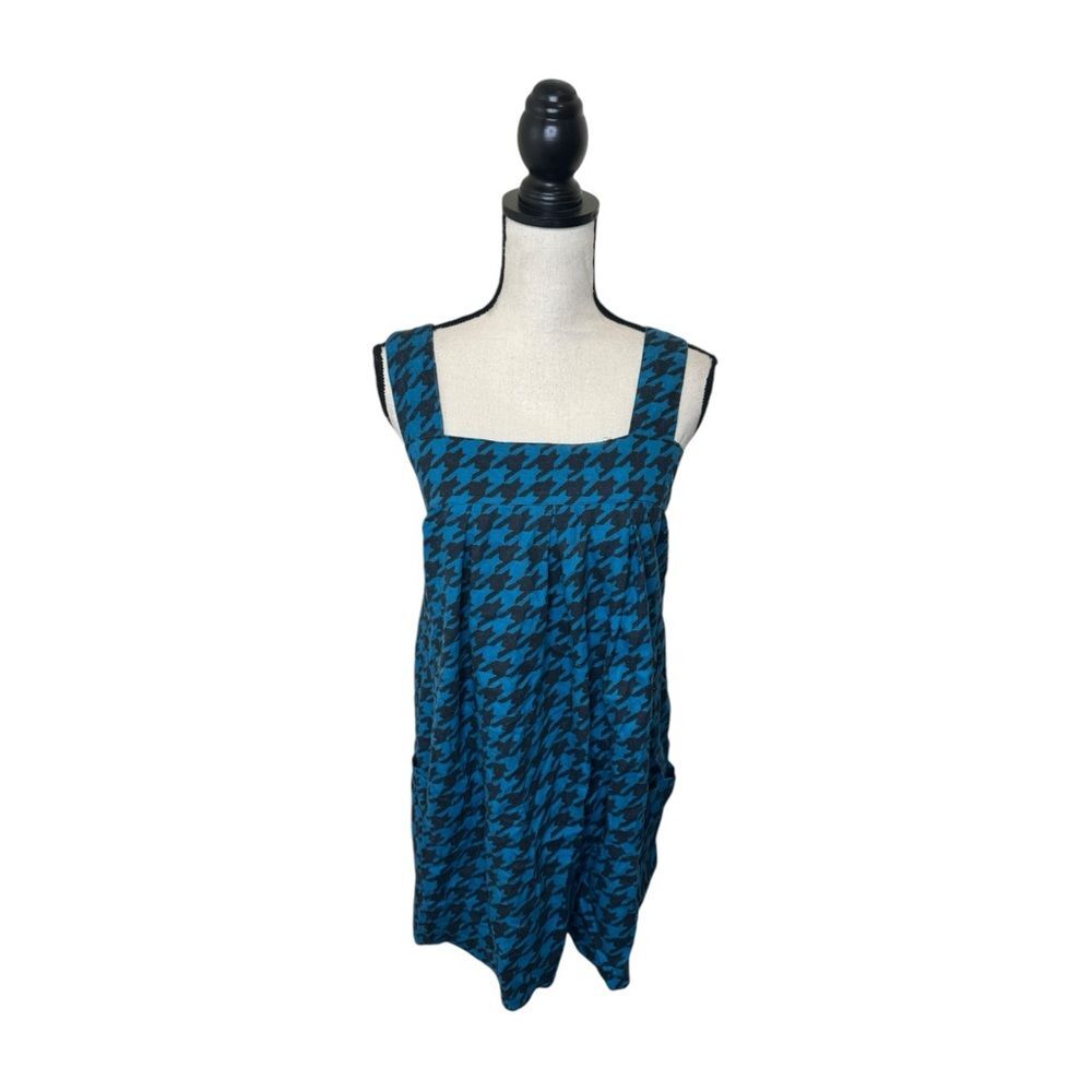 Y2K No Boundaries Blue and Black Houndstooth Print Twee Dress Size Extra Large
